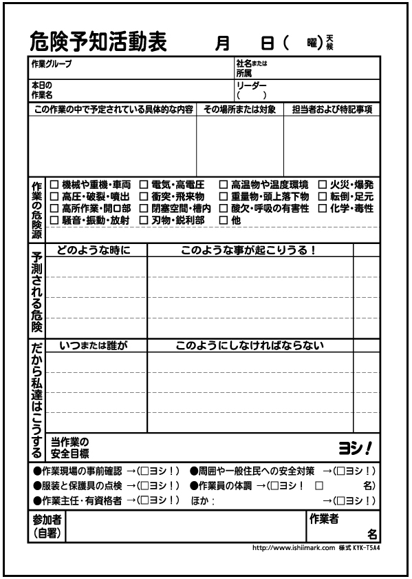 KY（危険予知）活動表・用紙ダウンロード