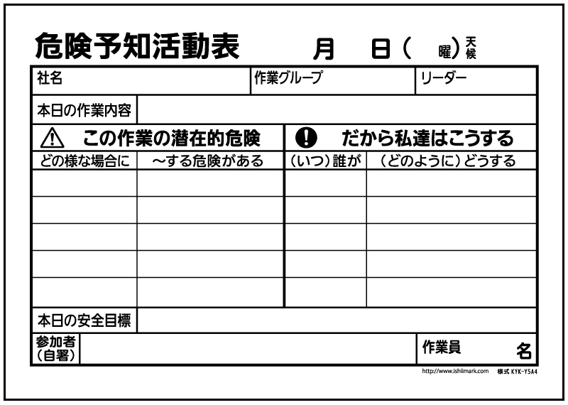 Ky 危険予知 活動表 用紙ダウンロード